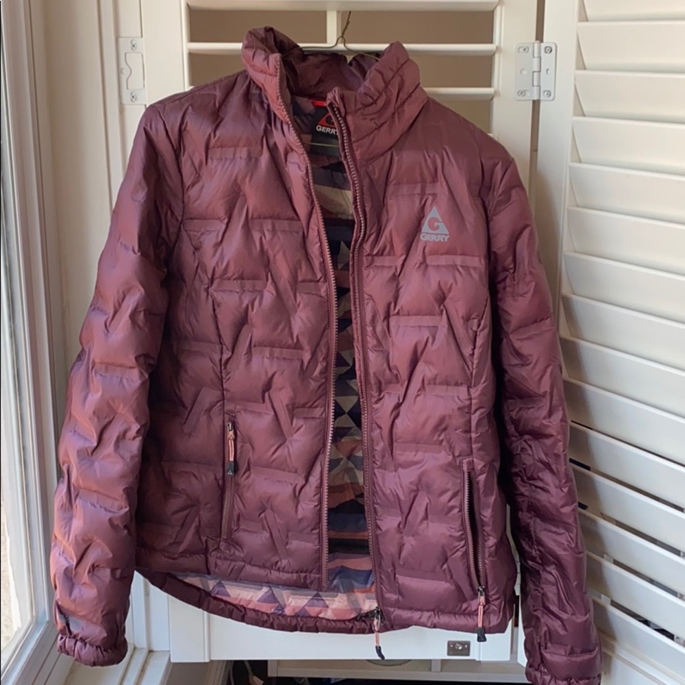 Maroon puffer windbreaker jacket